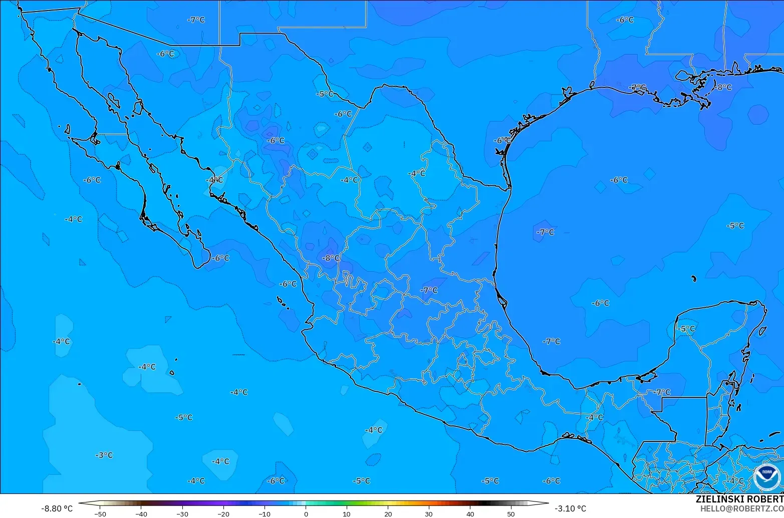 GFS модель - Мексика, Температура 500 hPa