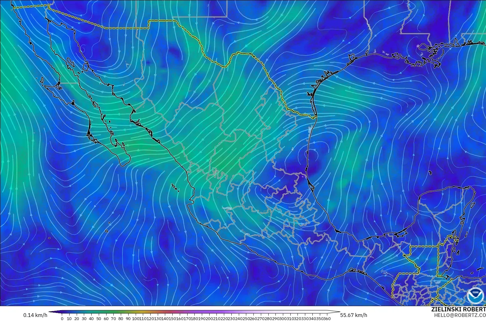 GFS модель - Мексика, Жел 300 hPa (жайт ағысы)