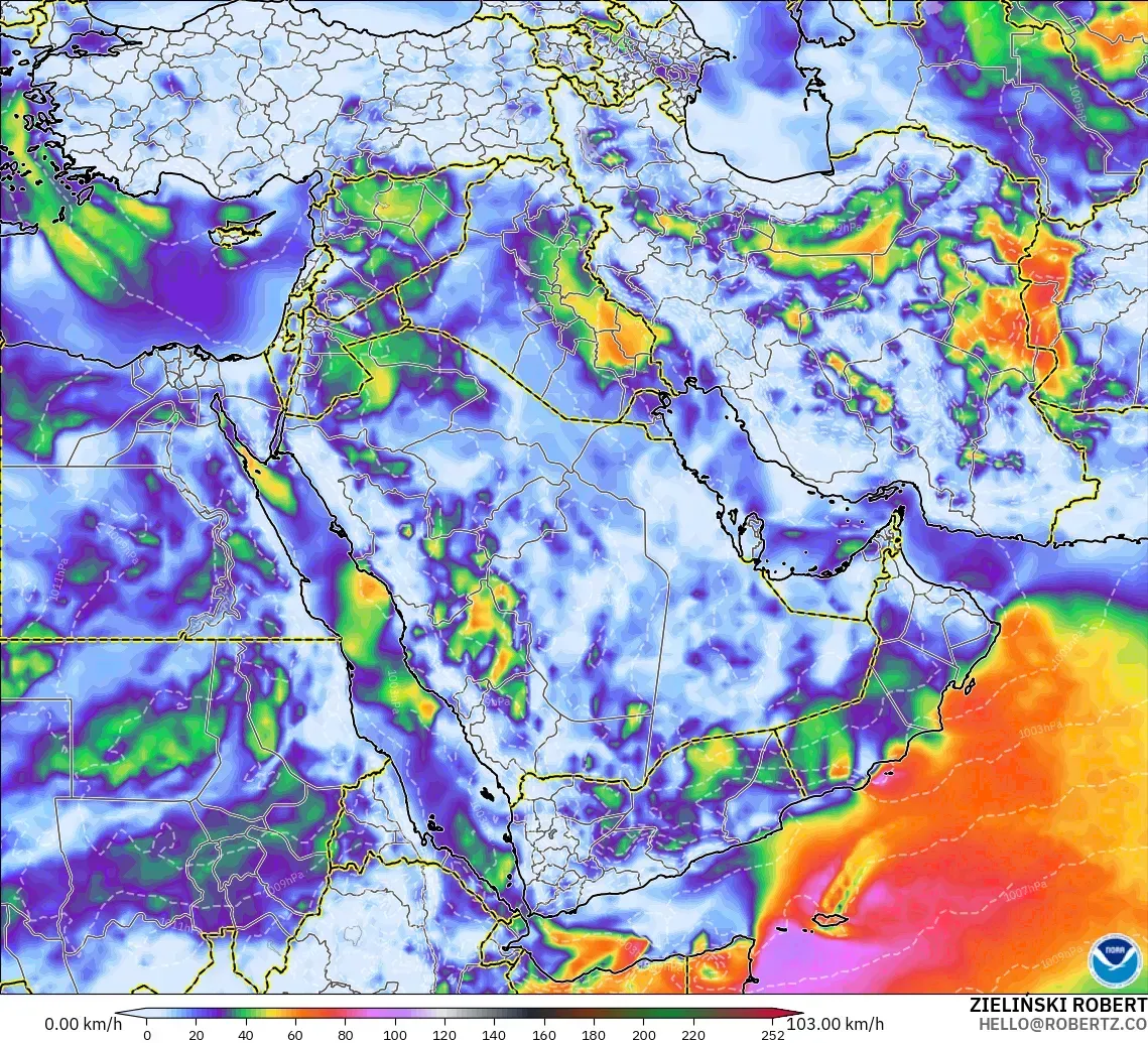 GFS модель - Таяу Шығыс, Екпінді Жел