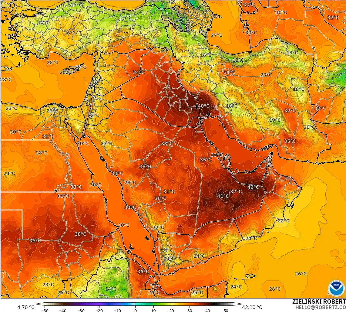GFS модель - Таяу Шығыс, Температура 2 м