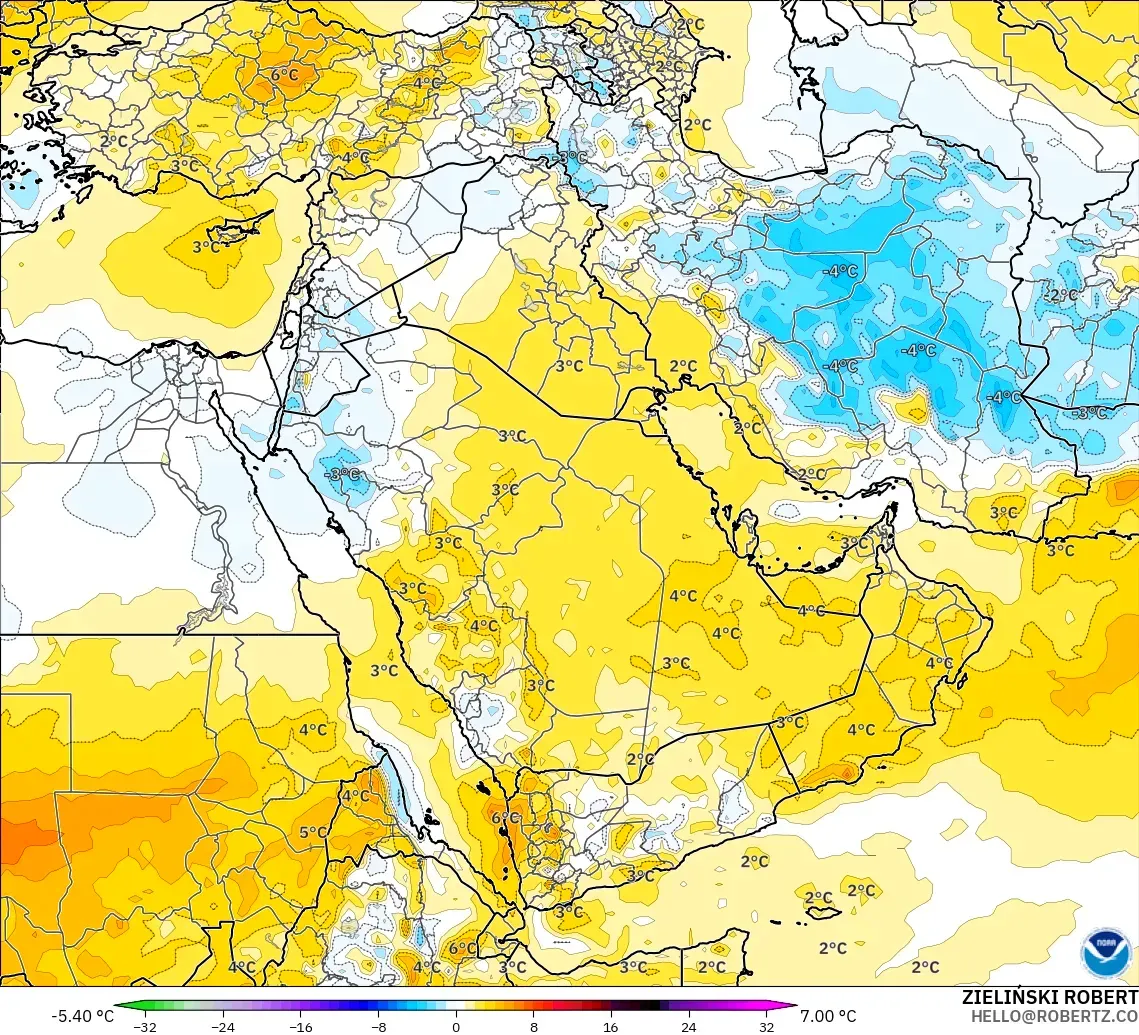 GFS модель - Таяу Шығыс, 850 hPa Температура Аномалиясы