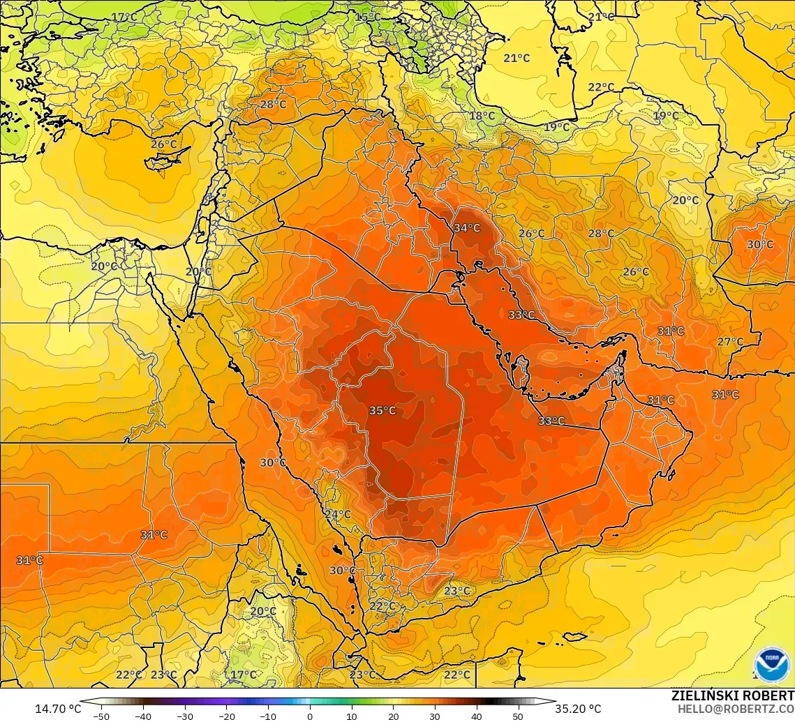 GFS модель - Таяу Шығыс, Температура 850 hPa