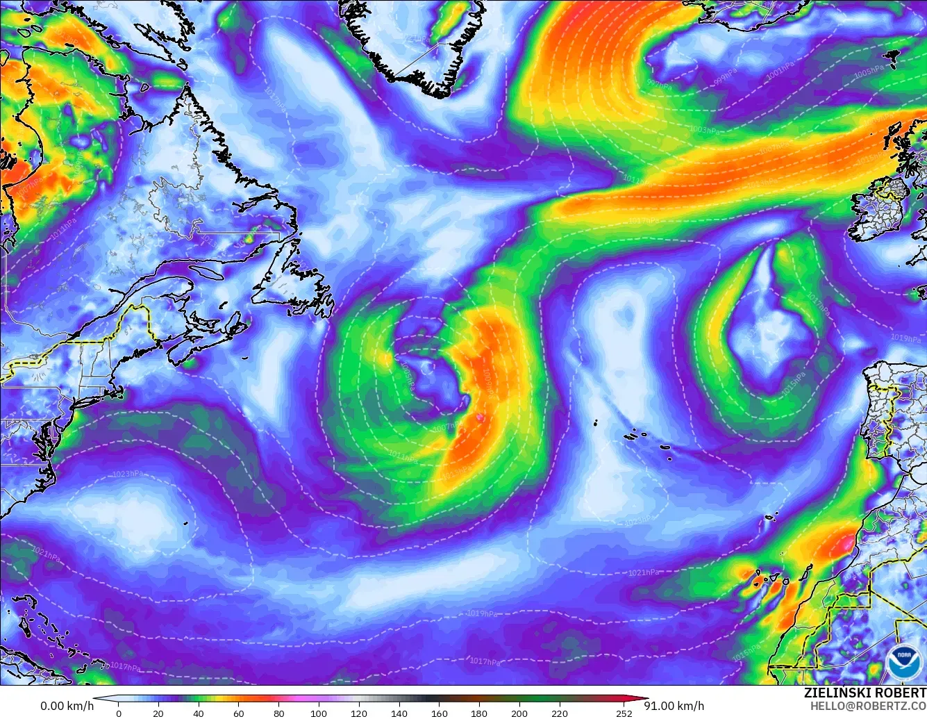 GFS модель - Солтүстік Атлантика, Ең Жоғары Екпін