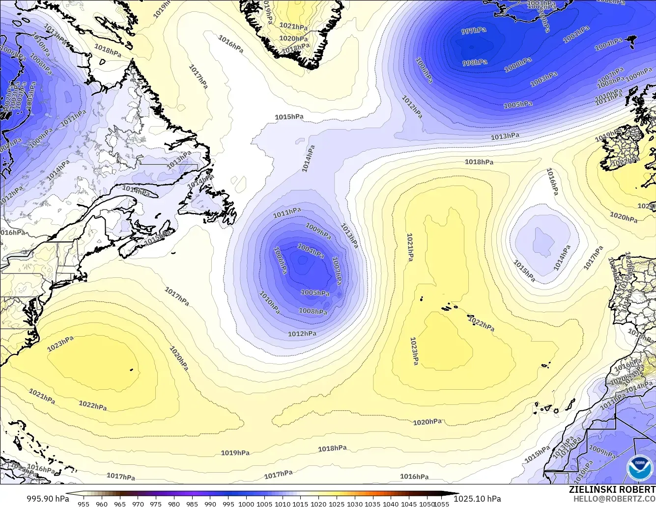 GFS модель - Солтүстік Атлантика, Қысым
