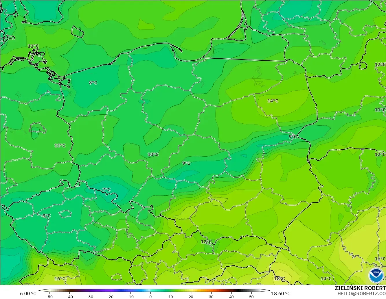 GFS модель - Польша, Шық Нүктесі 2 м
