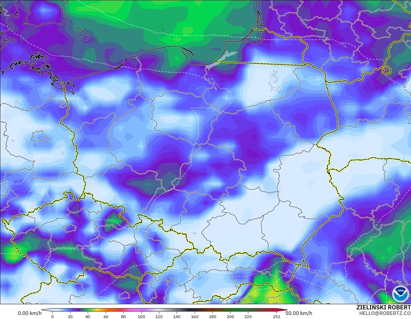 GFS модель - Польша, Ең Жоғары Екпін
