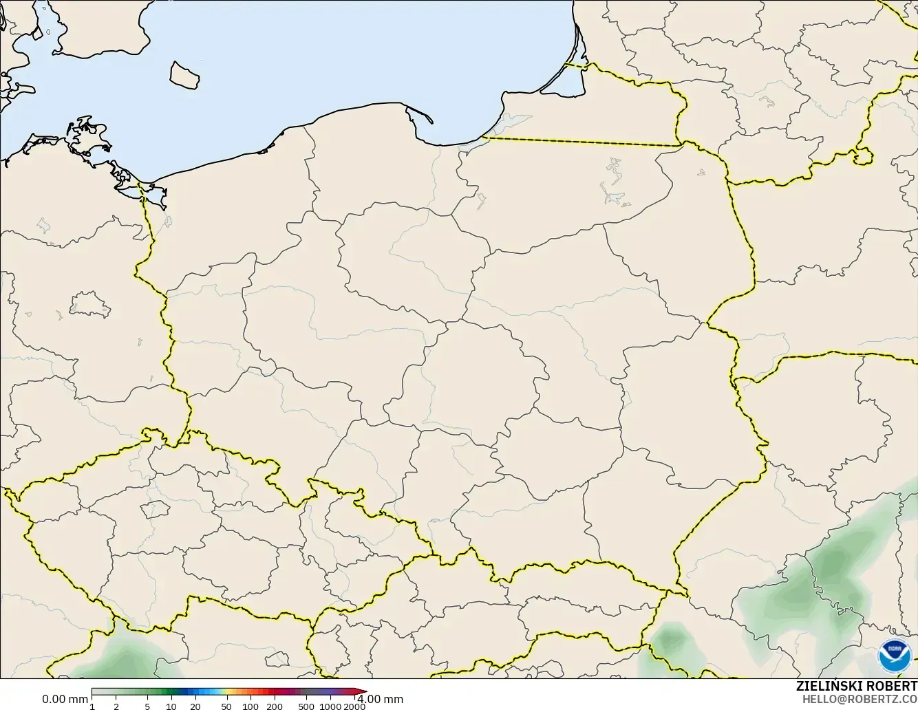 GFS модель - Польша, Жауын-шашын Жинақталуы