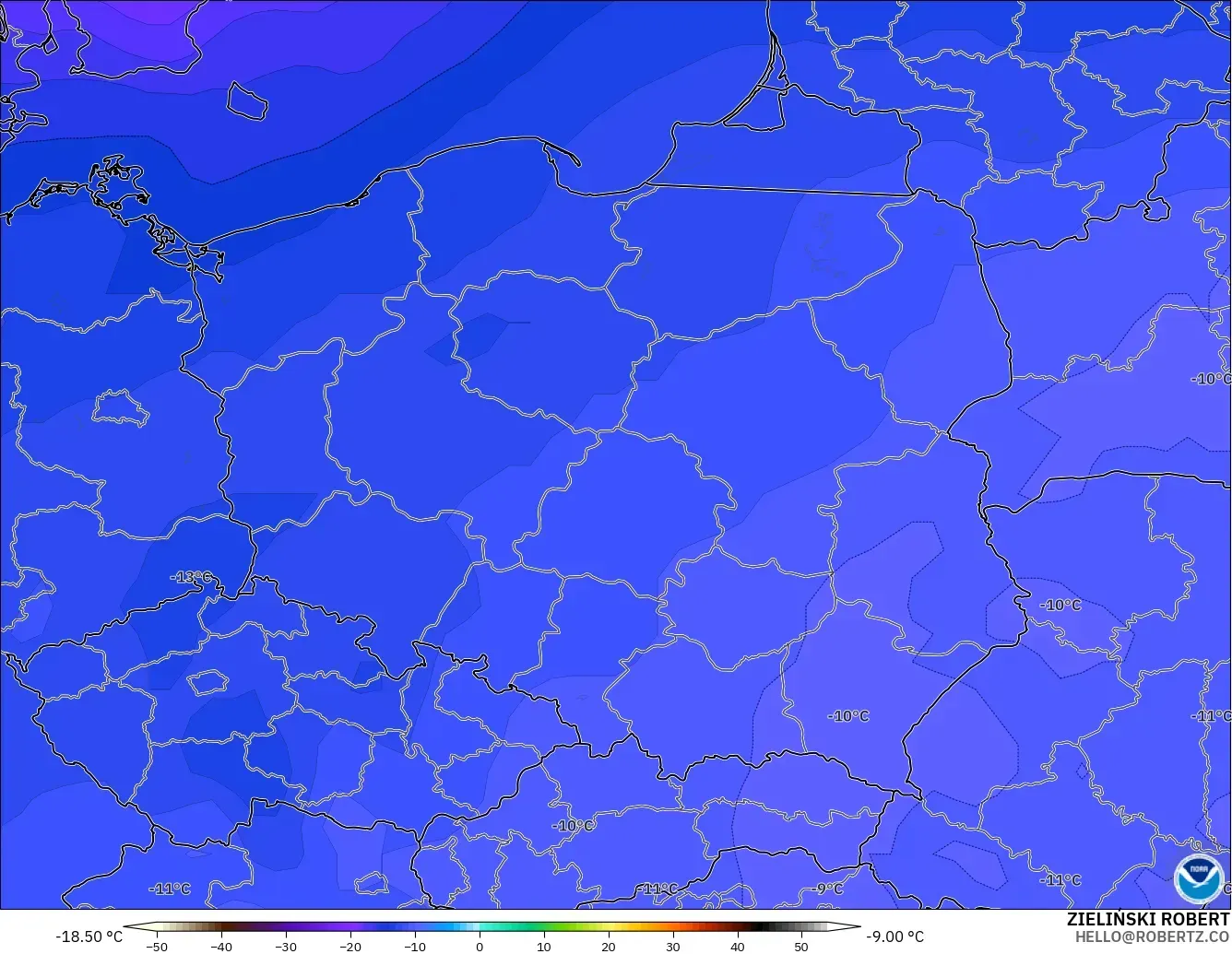 GFS модель - Польша, Температура 500 hPa