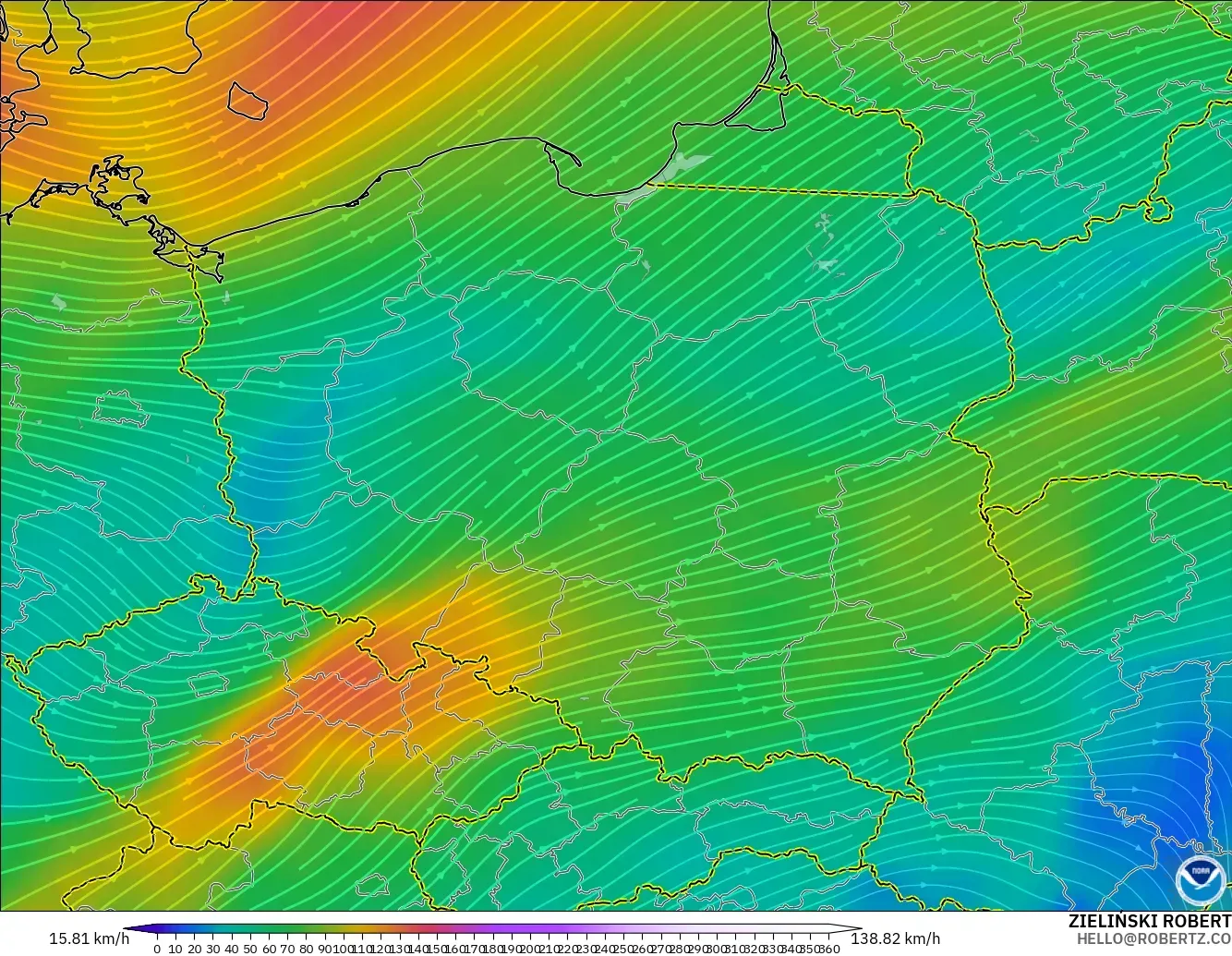 GFS модель - Польша, Жел 300 hPa (жайт ағысы)
