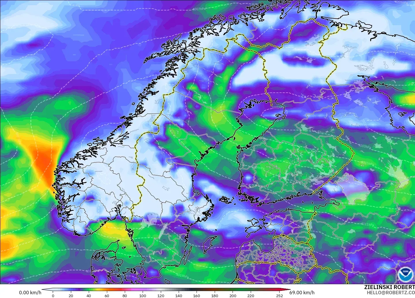 GFS модель - Скандинавия, Екпінді Жел