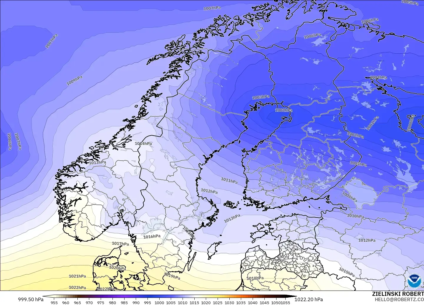 GFS модель - Скандинавия, Қысым