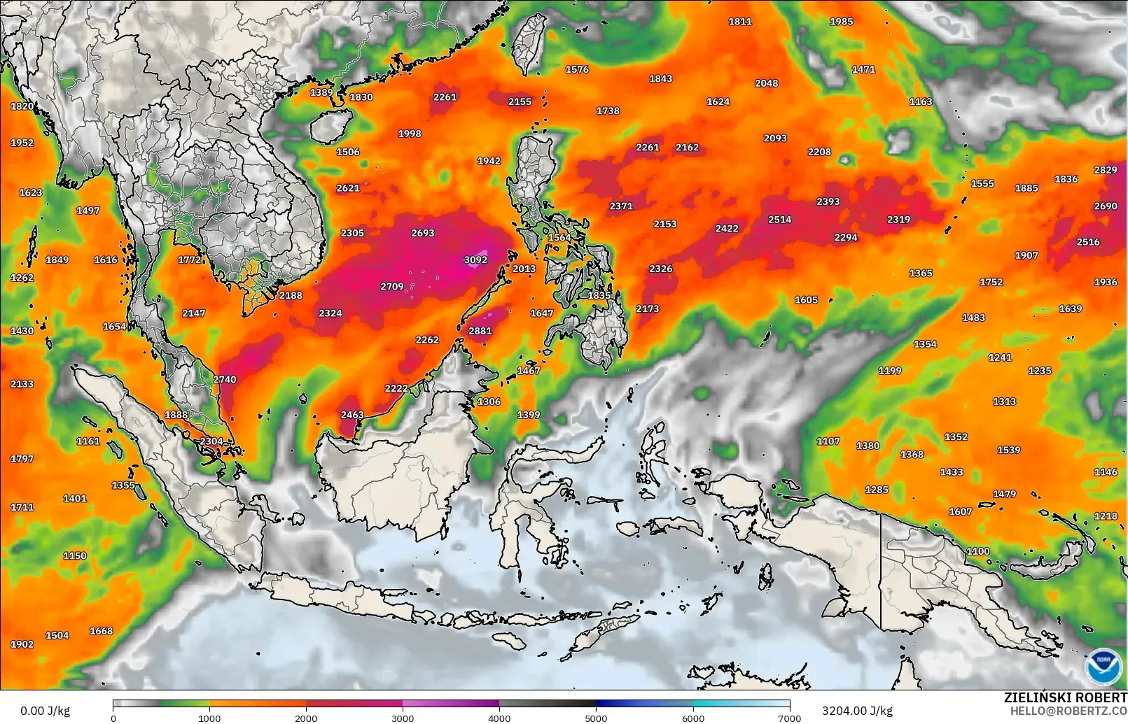 GFS модель - Оңтүстік-Шығыс Азия, CAPE