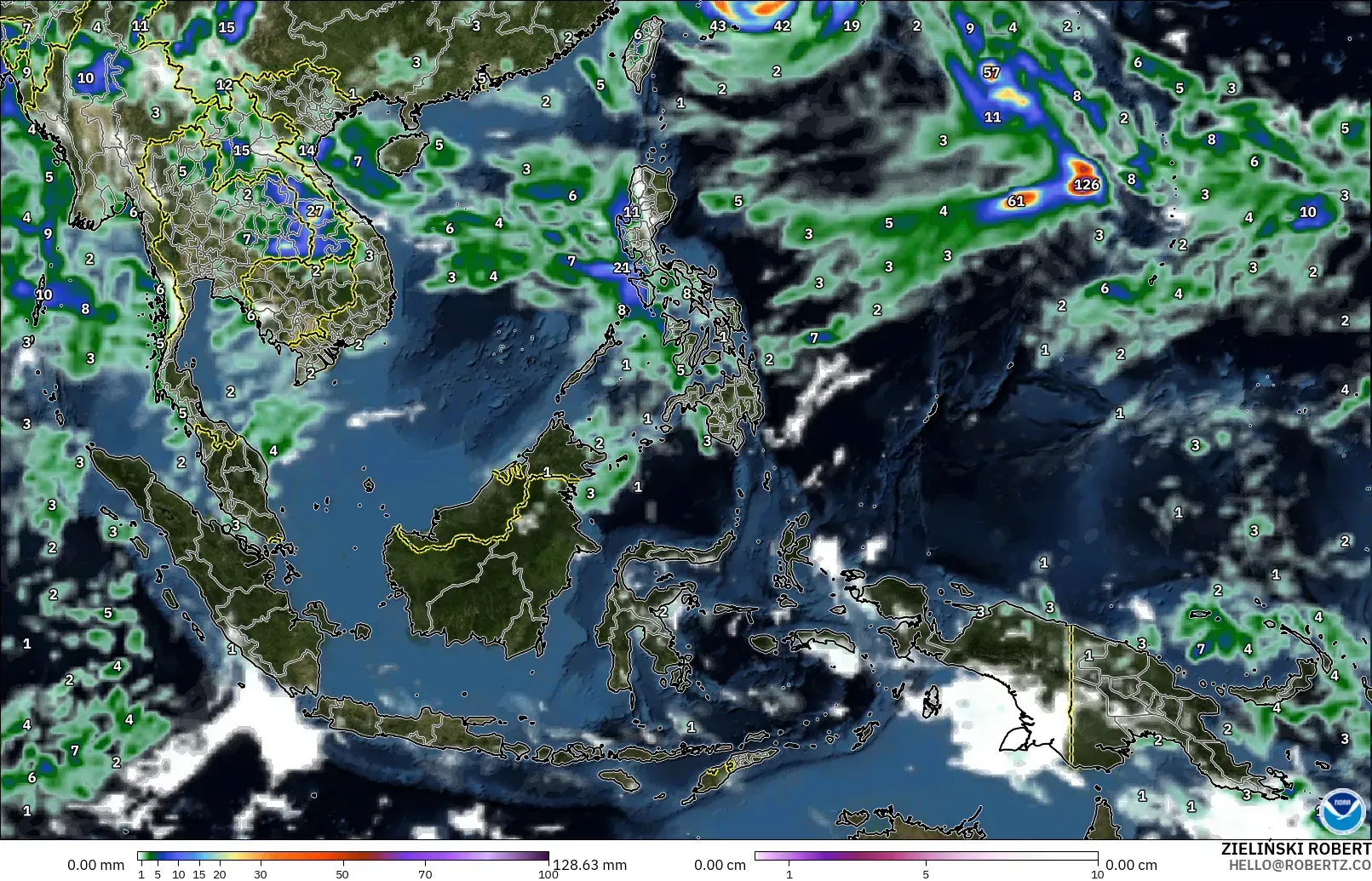 GFS модель - Оңтүстік-Шығыс Азия, Жауын-шашын, Бұлт және Қысым
