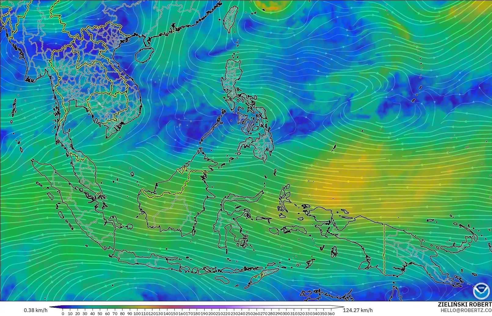 GFS модель - Оңтүстік-Шығыс Азия, Жел 300 hPa (жайт ағысы)