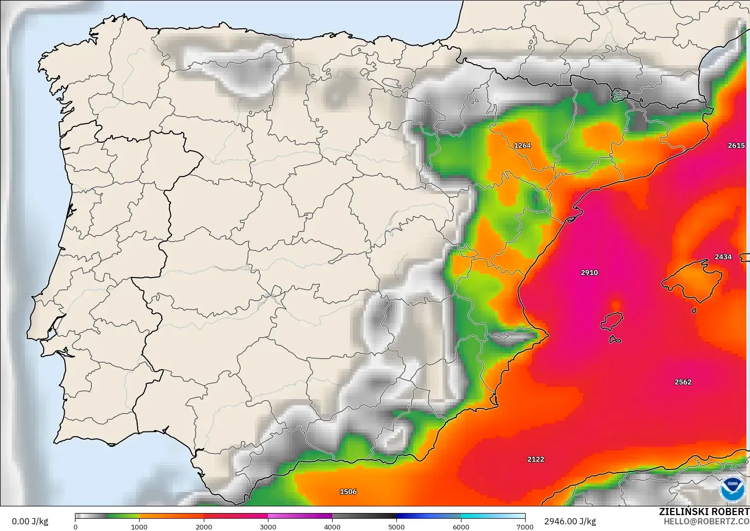 GFS модель - Испания, CAPE