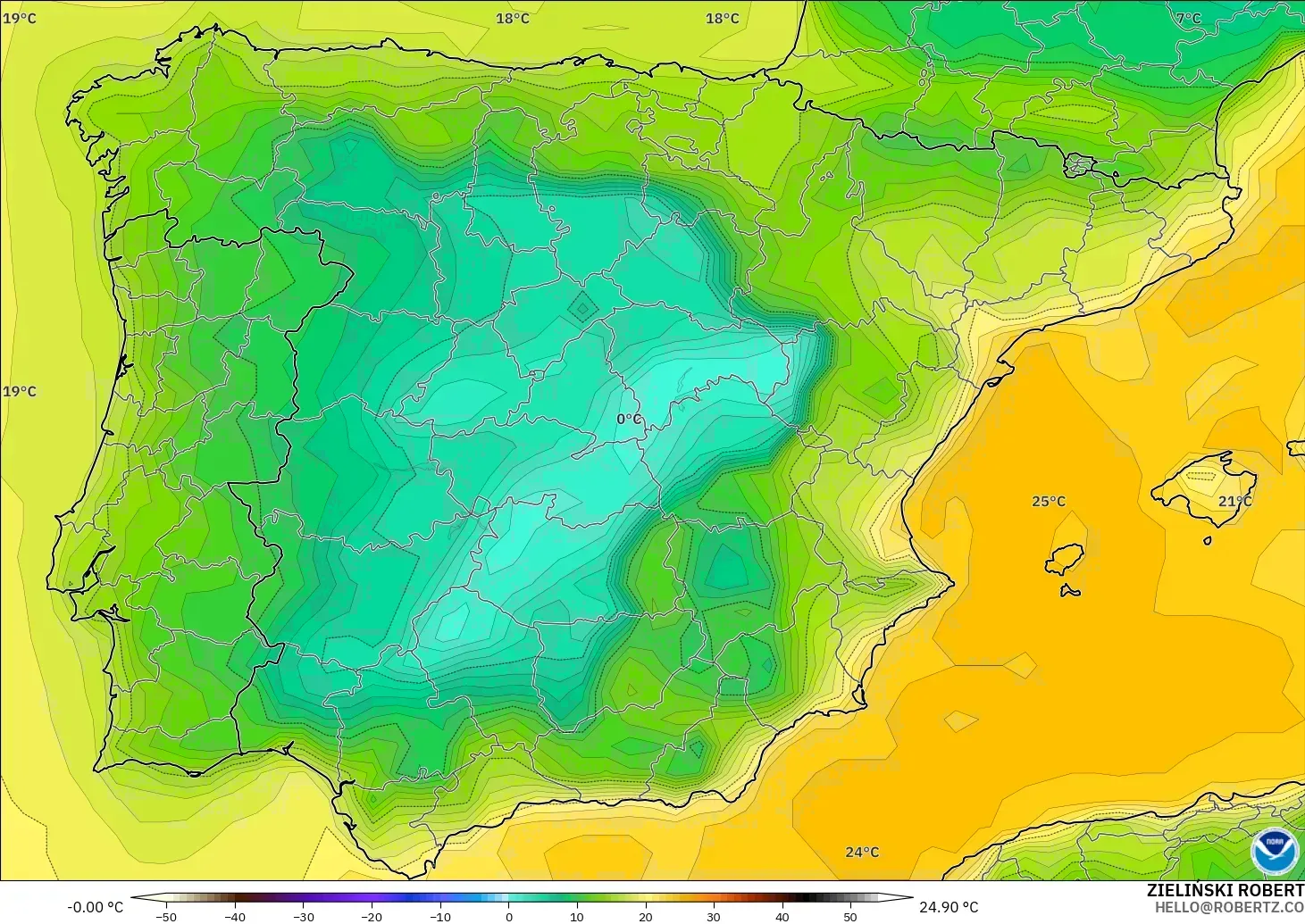 GFS модель - Испания, Шық Нүктесі 2 м