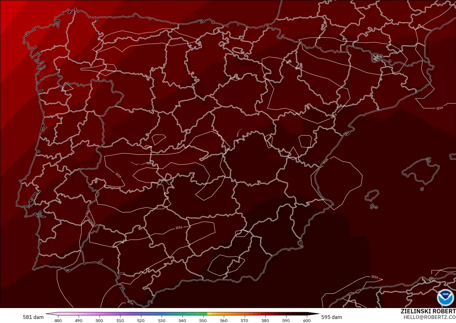 GFS модель - Испания, 500 гПа деңгейіндегі геопотенциал биіктігі