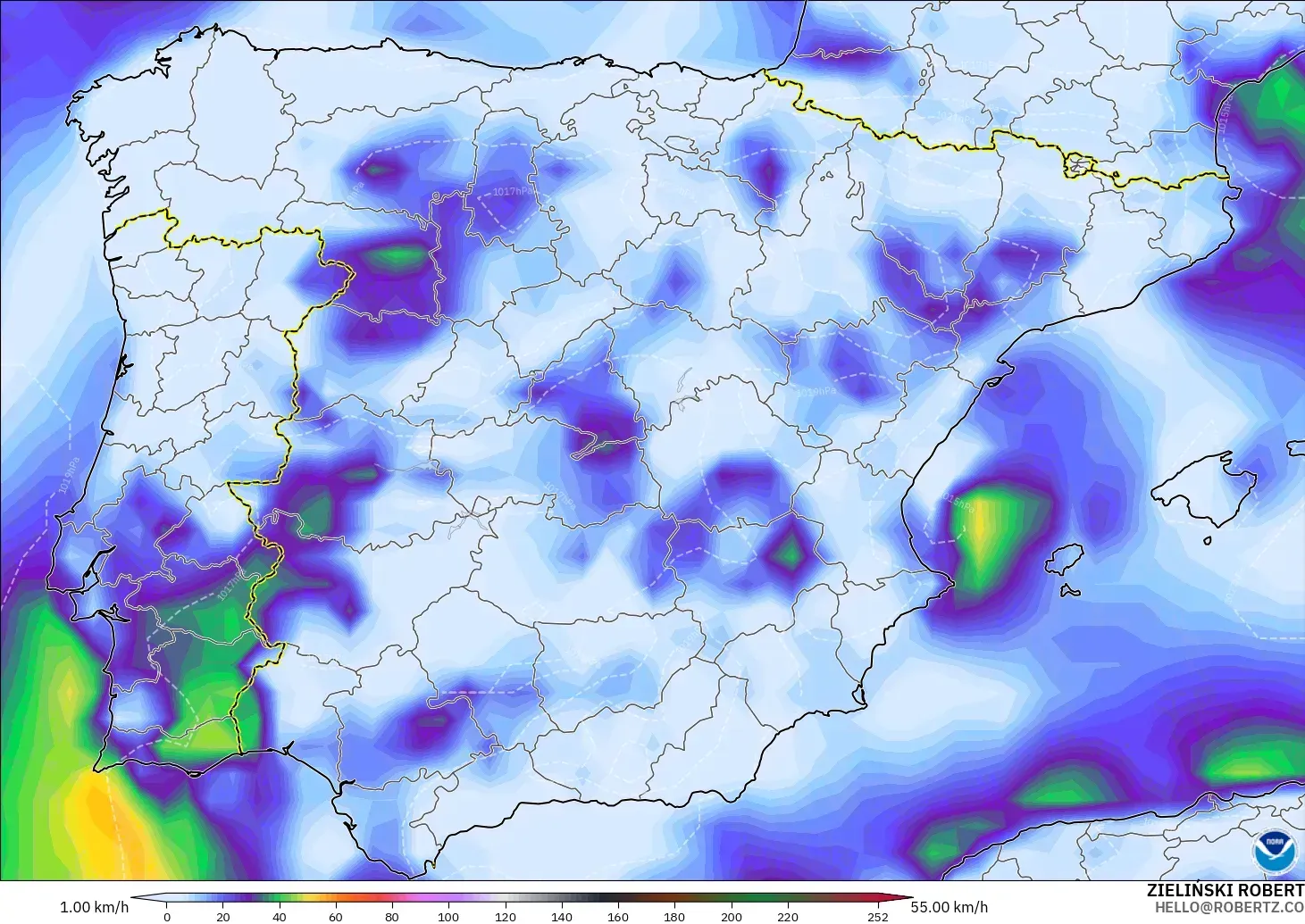 GFS модель - Испания, Екпінді Жел