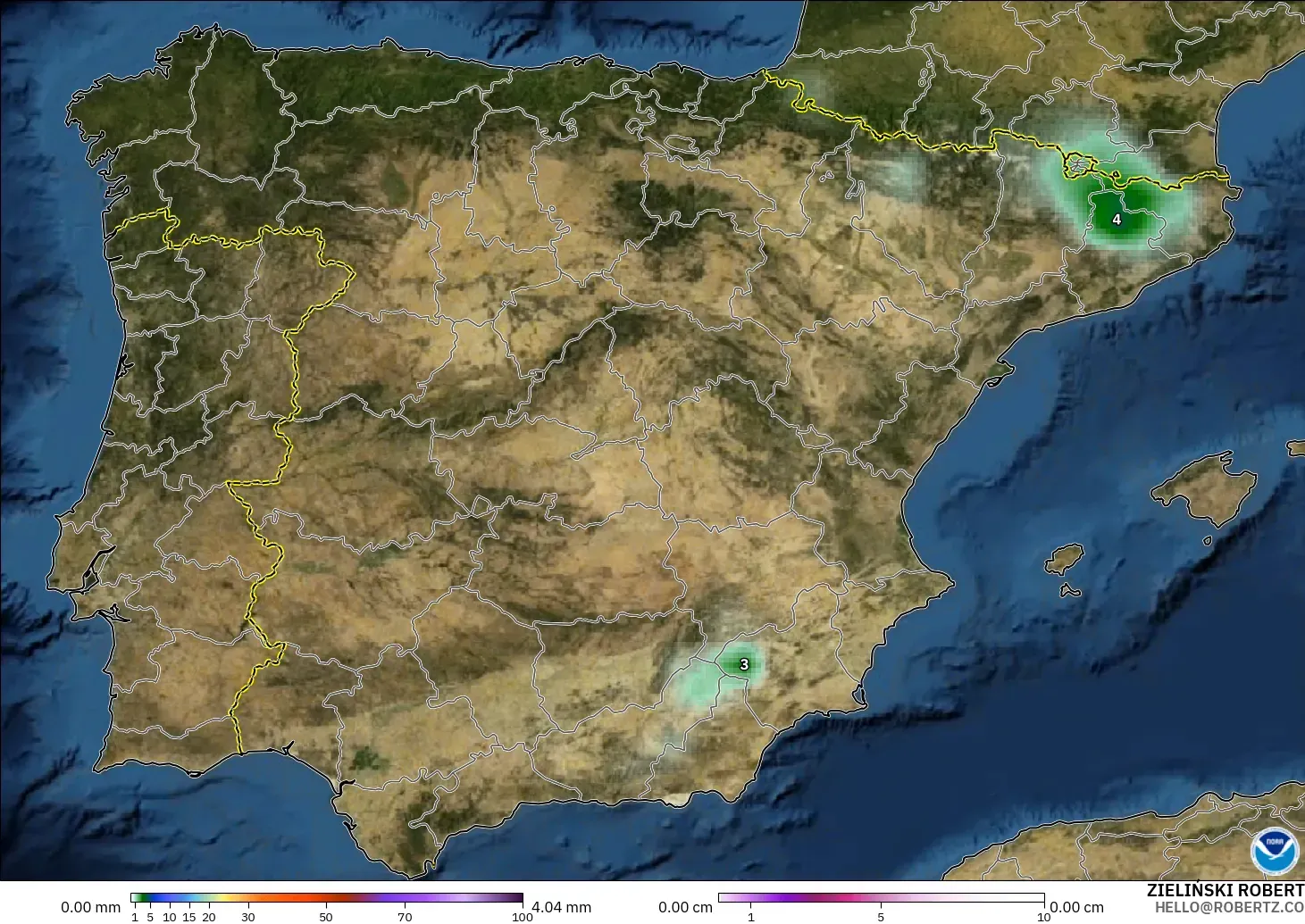 GFS модель - Испания, Жауын-шашын, Бұлт және Қысым
