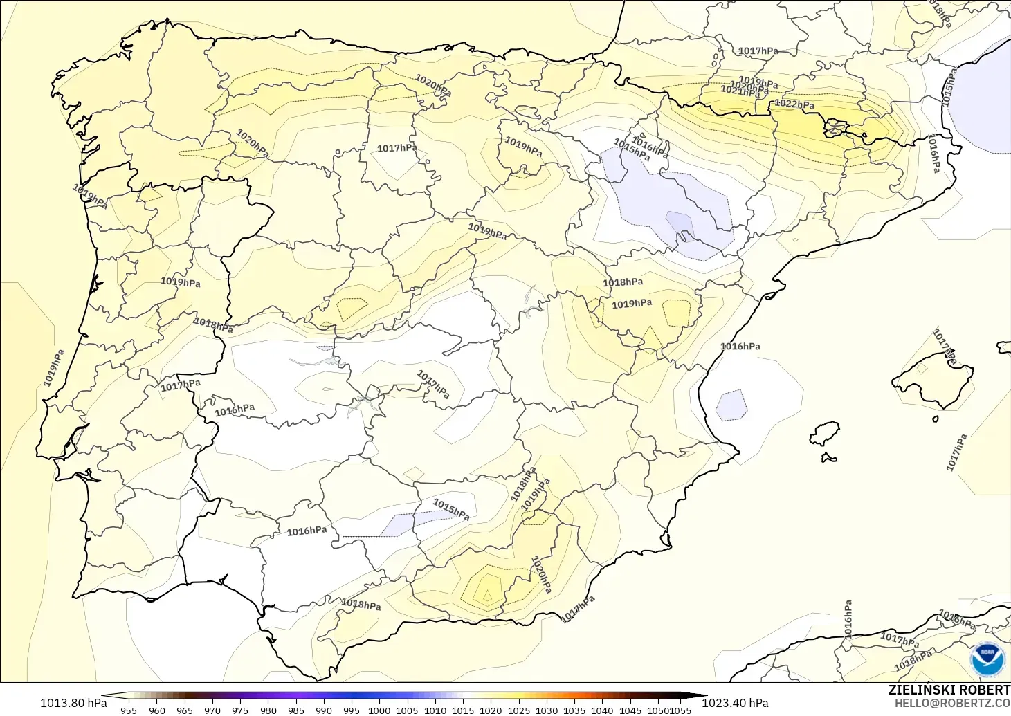 GFS модель - Испания, Қысым
