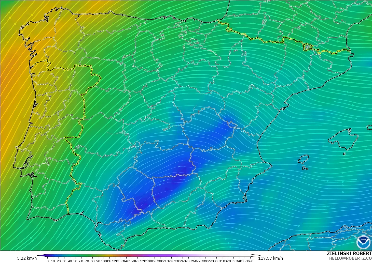GFS модель - Испания, Жел 300 hPa (жайт ағысы)