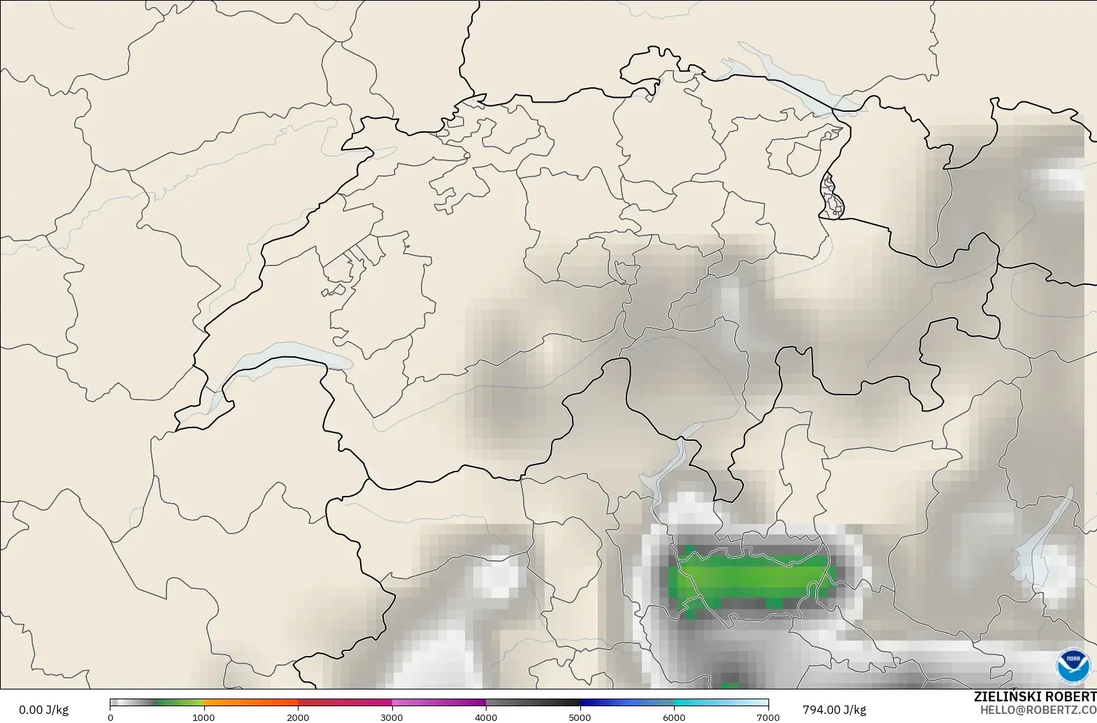 GFS модель - Швейцария, CAPE