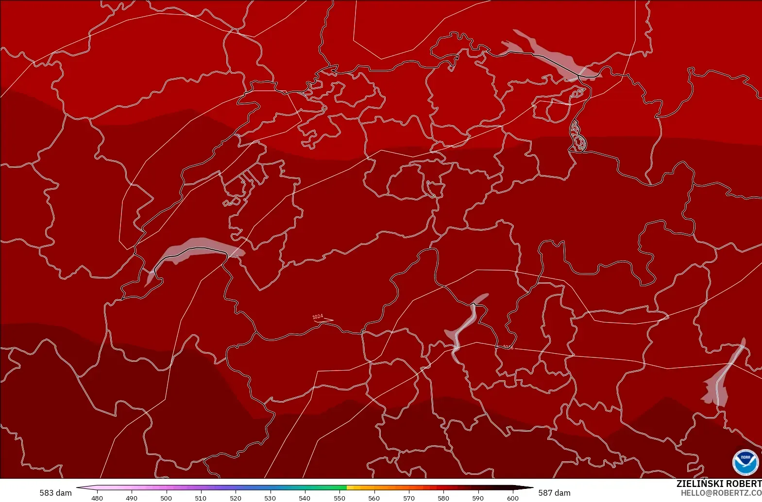 GFS модель - Швейцария, 500 гПа деңгейіндегі геопотенциал биіктігі