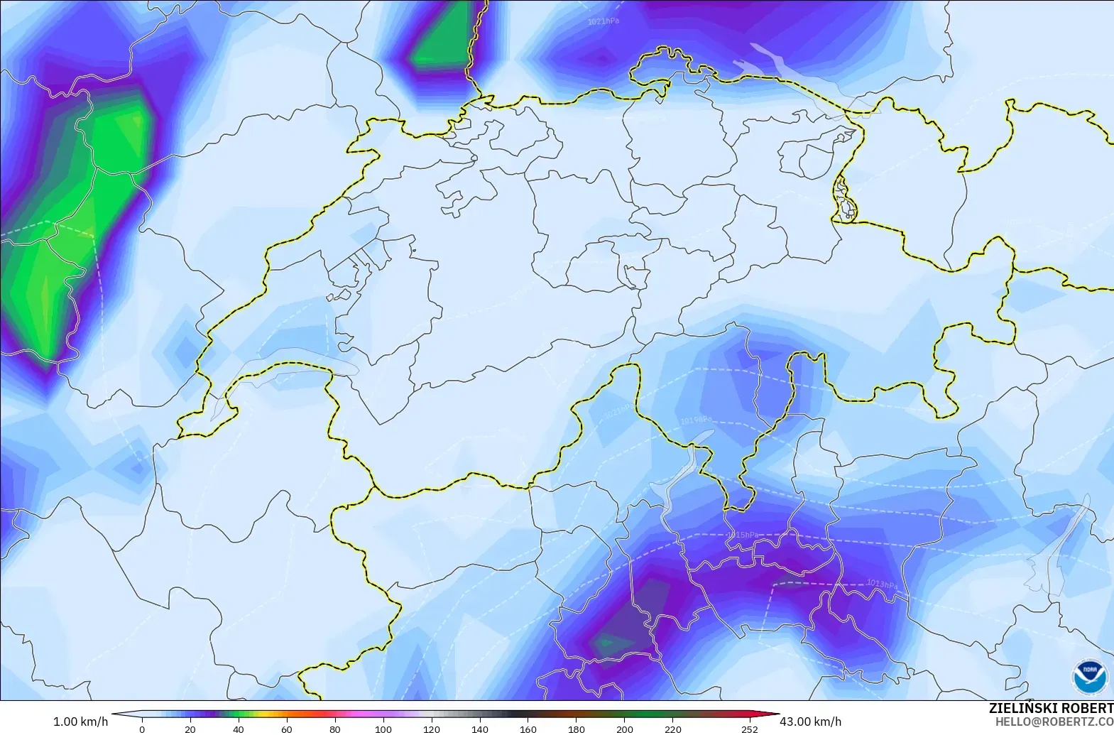 GFS модель - Швейцария, Екпінді Жел