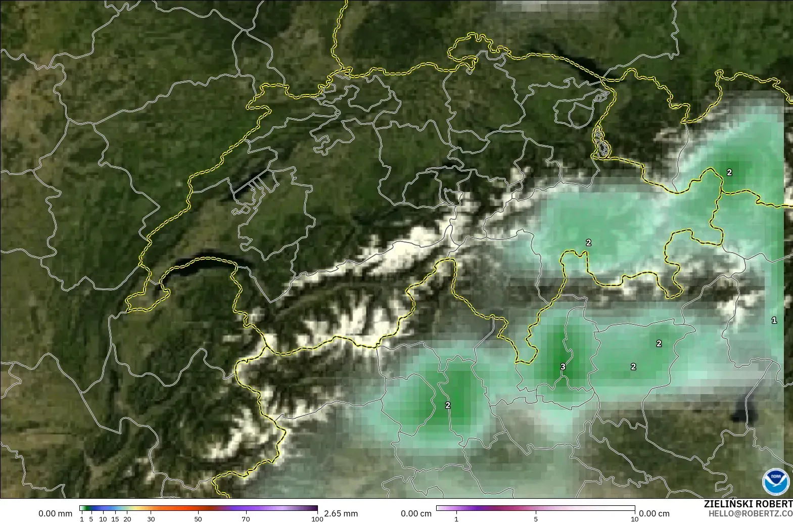 GFS модель - Швейцария, Жауын-шашын, Бұлт және Қысым