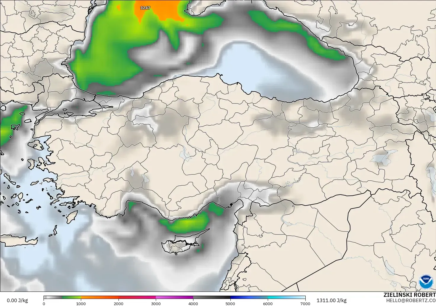 GFS модель - Түркия, CAPE
