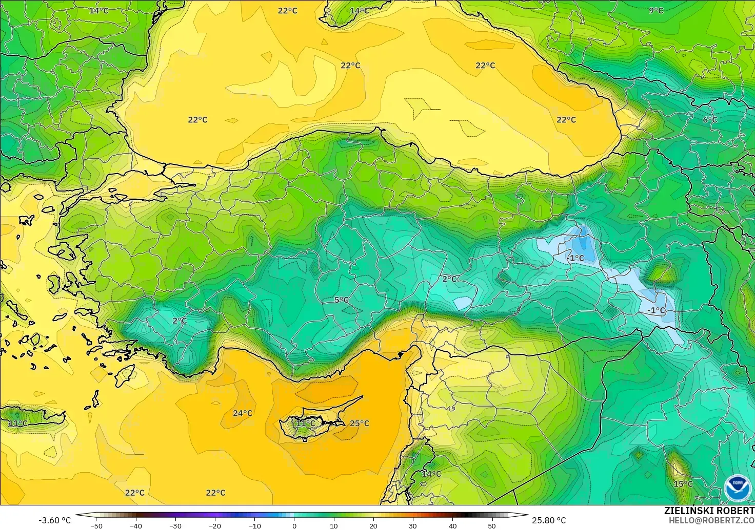 GFS модель - Түркия, Шық Нүктесі 2 м