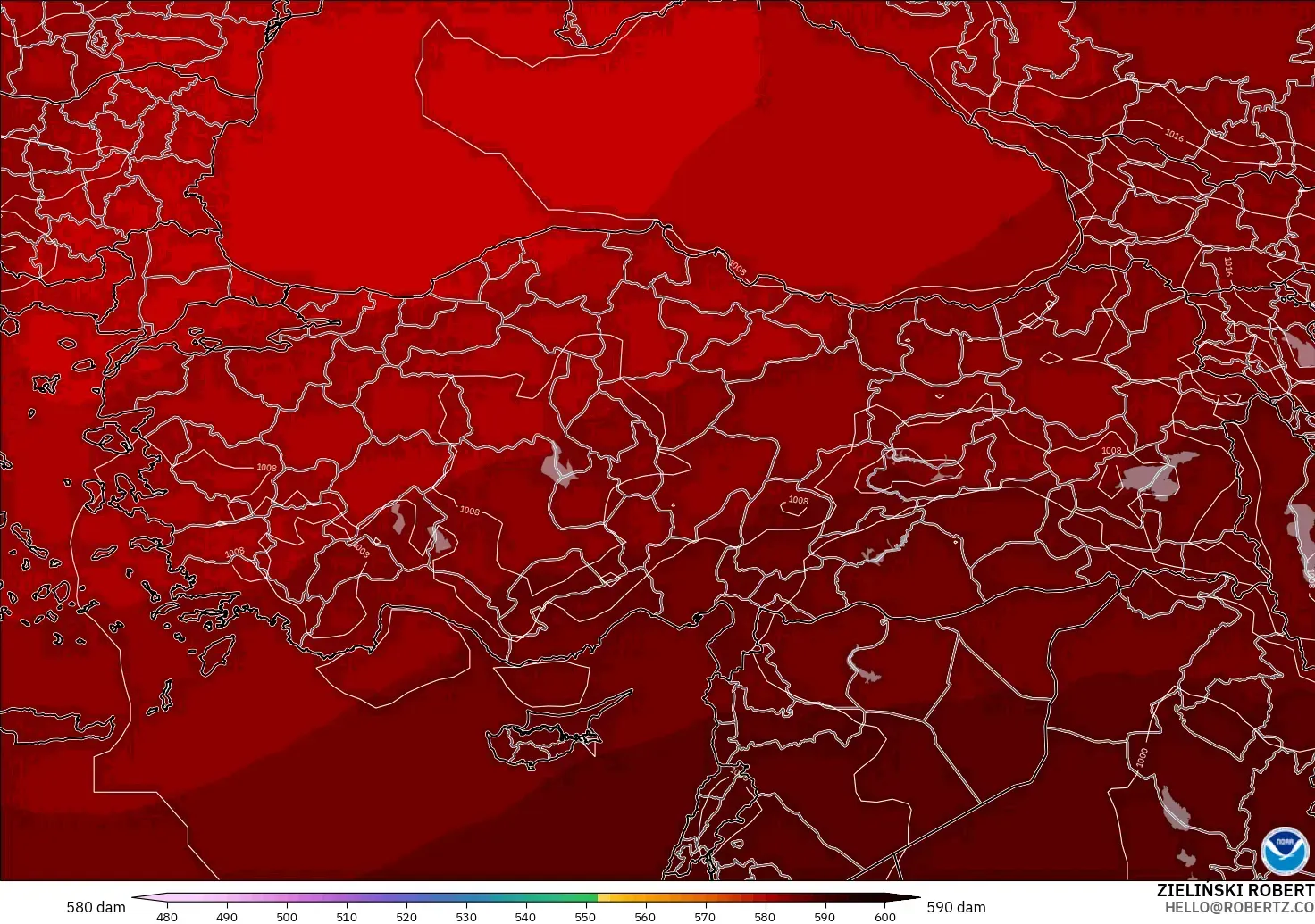 GFS модель - Түркия, 500 гПа деңгейіндегі геопотенциал биіктігі