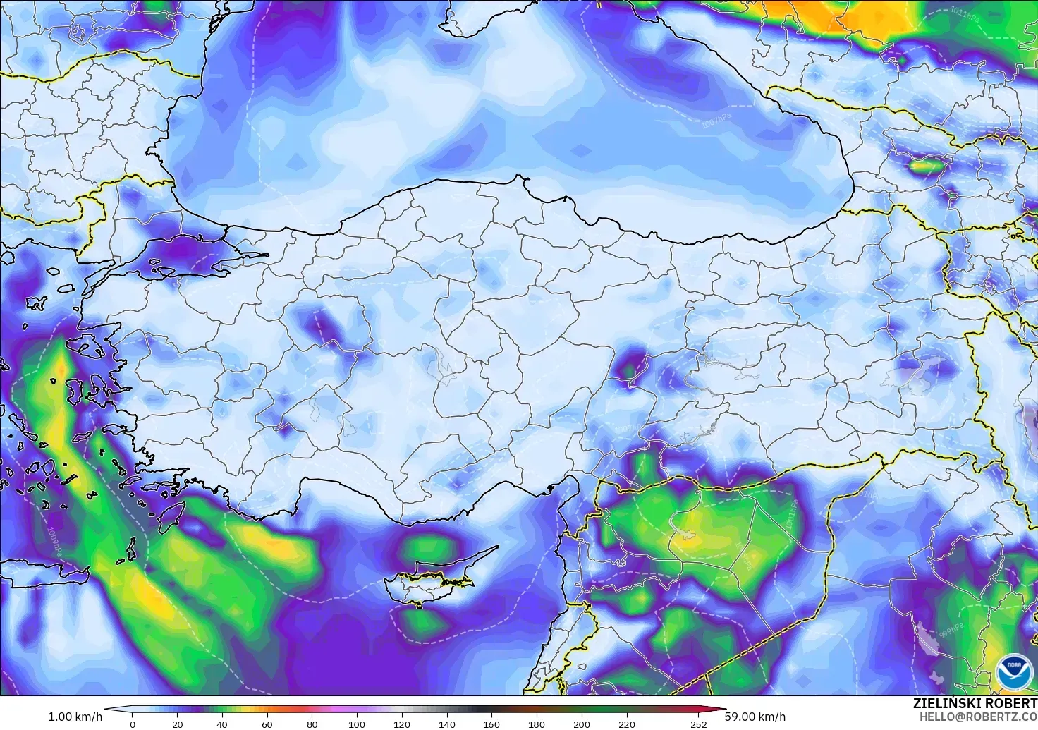 GFS модель - Түркия, Екпінді Жел