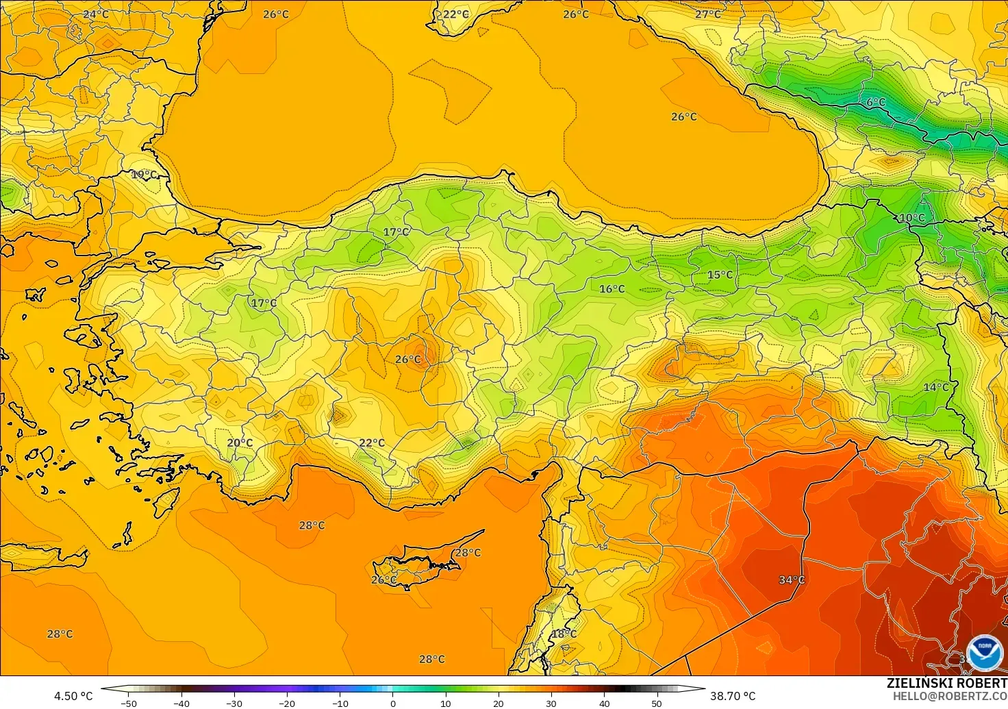 GFS модель - Түркия, Температура 2 м