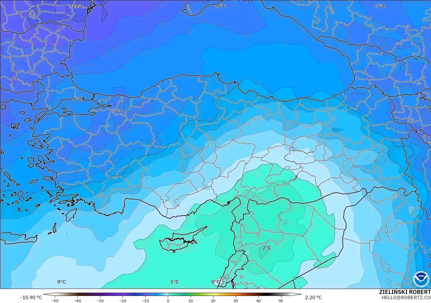 GFS модель - Түркия, Температура 500 hPa