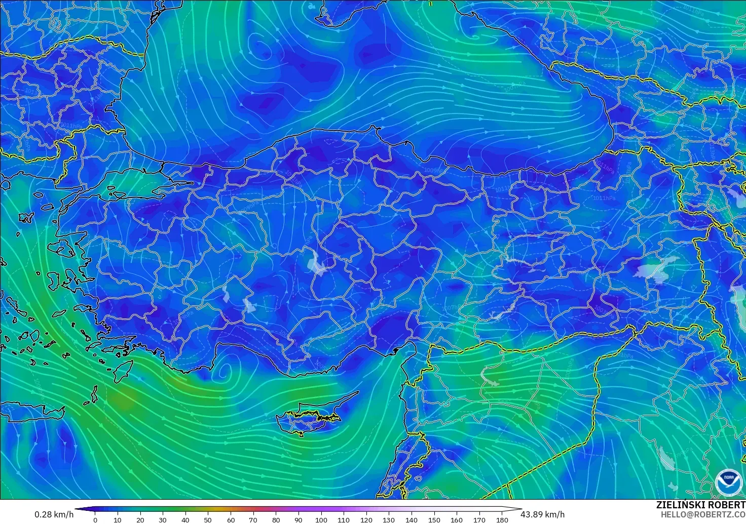 GFS модель - Түркия, Жел 10 м
