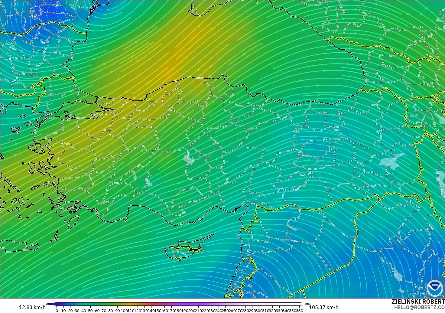GFS модель - Түркия, Жел 300 hPa (жайт ағысы)