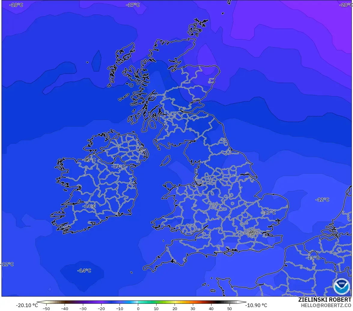 GFS модель - Ұлыбритания, Температура 500 hPa