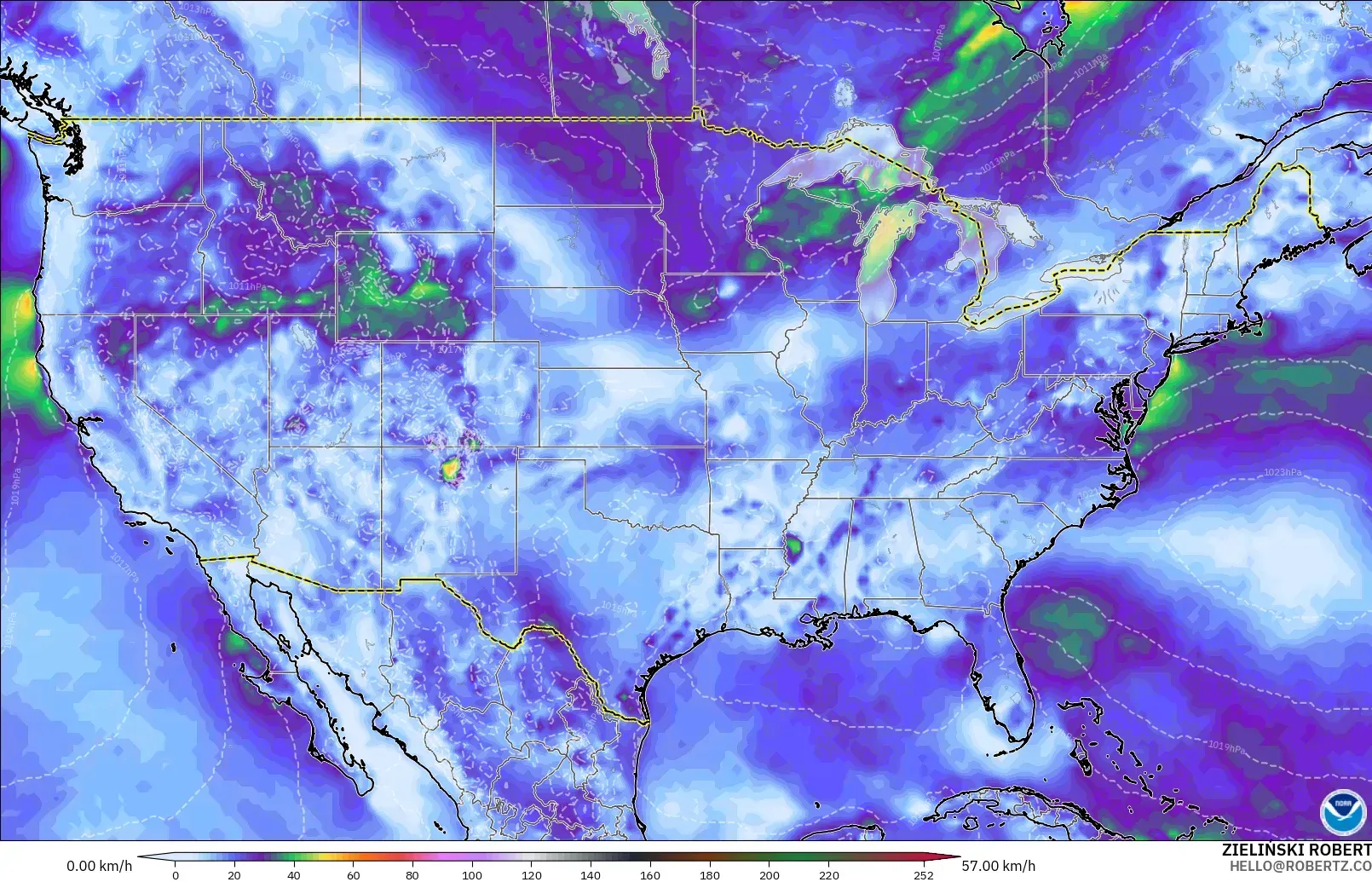 GFS модель - АҚШ, Екпінді Жел