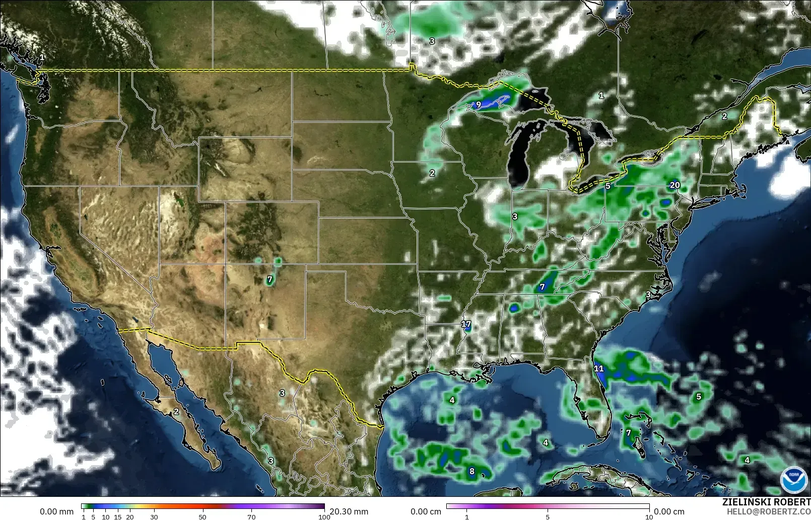GFS модель - АҚШ, Жауын-шашын, Бұлт және Қысым