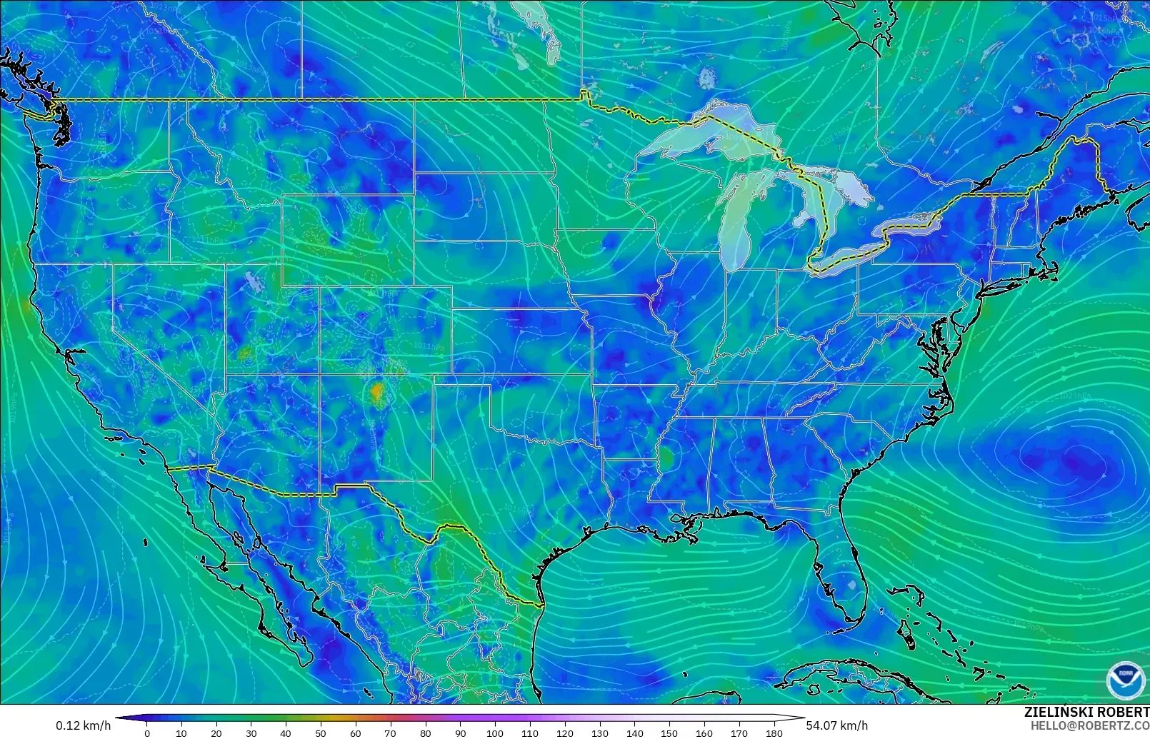 GFS модель - АҚШ, Жел 10 м