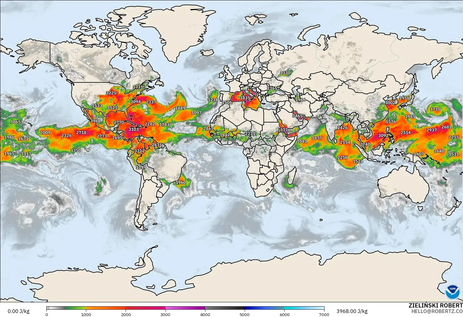 GFS модель - Әлем, CAPE