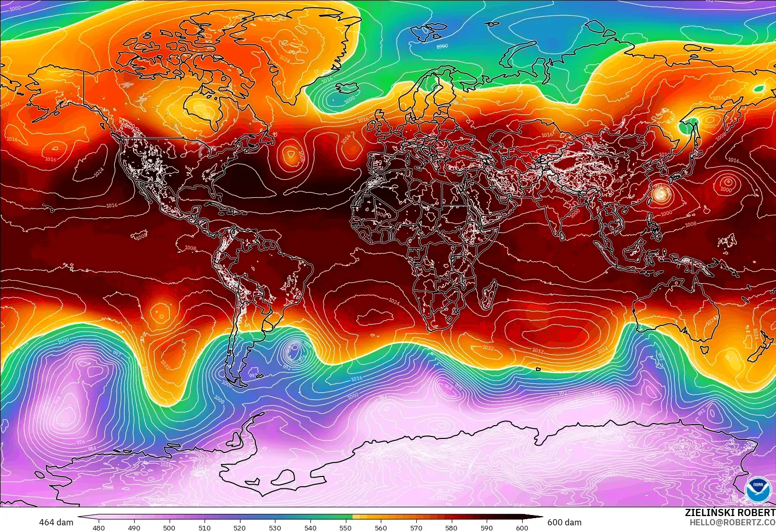 GFS модель - Әлем, 500 гПа деңгейіндегі геопотенциал биіктігі