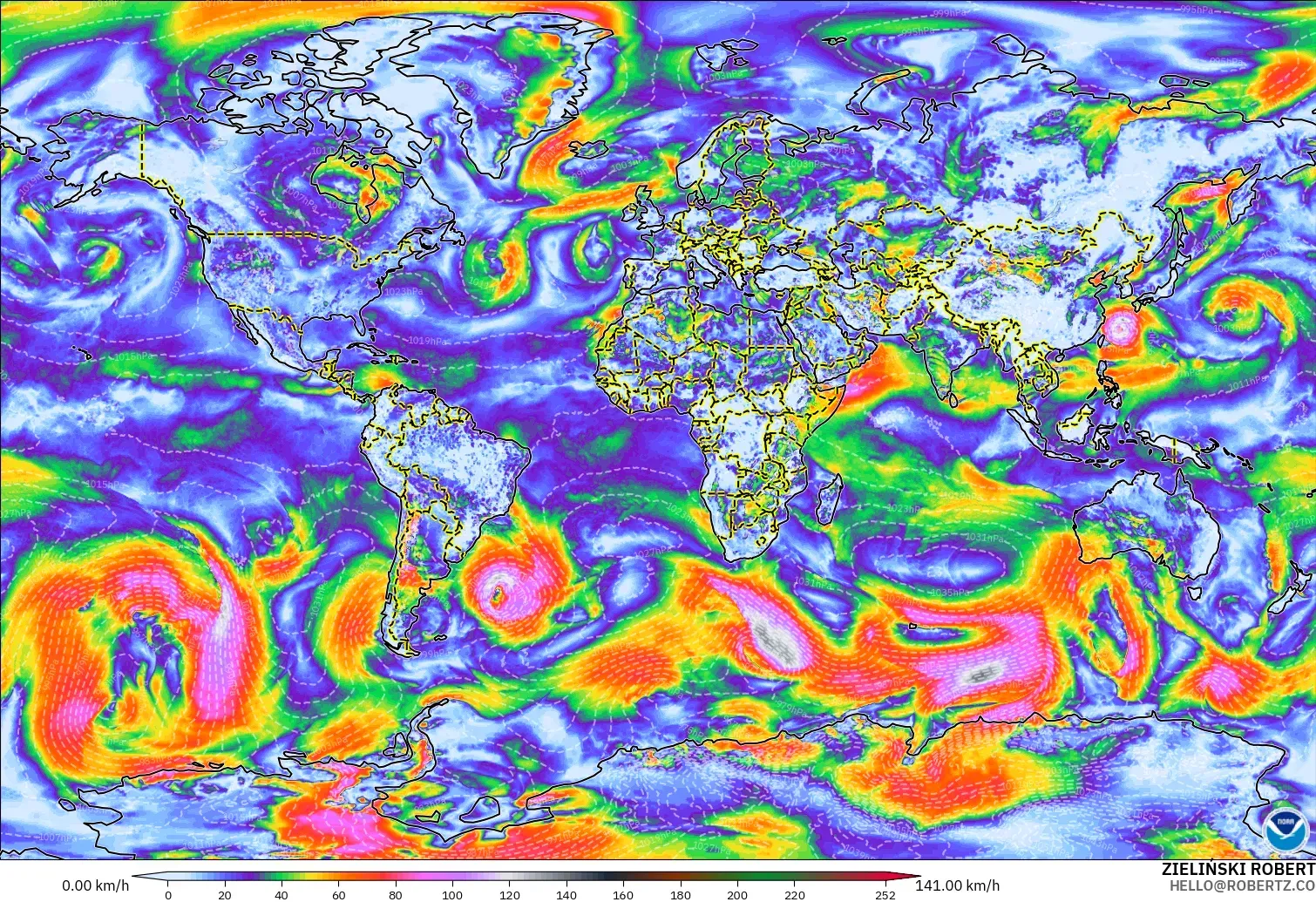 GFS модель - Әлем, Екпінді Жел