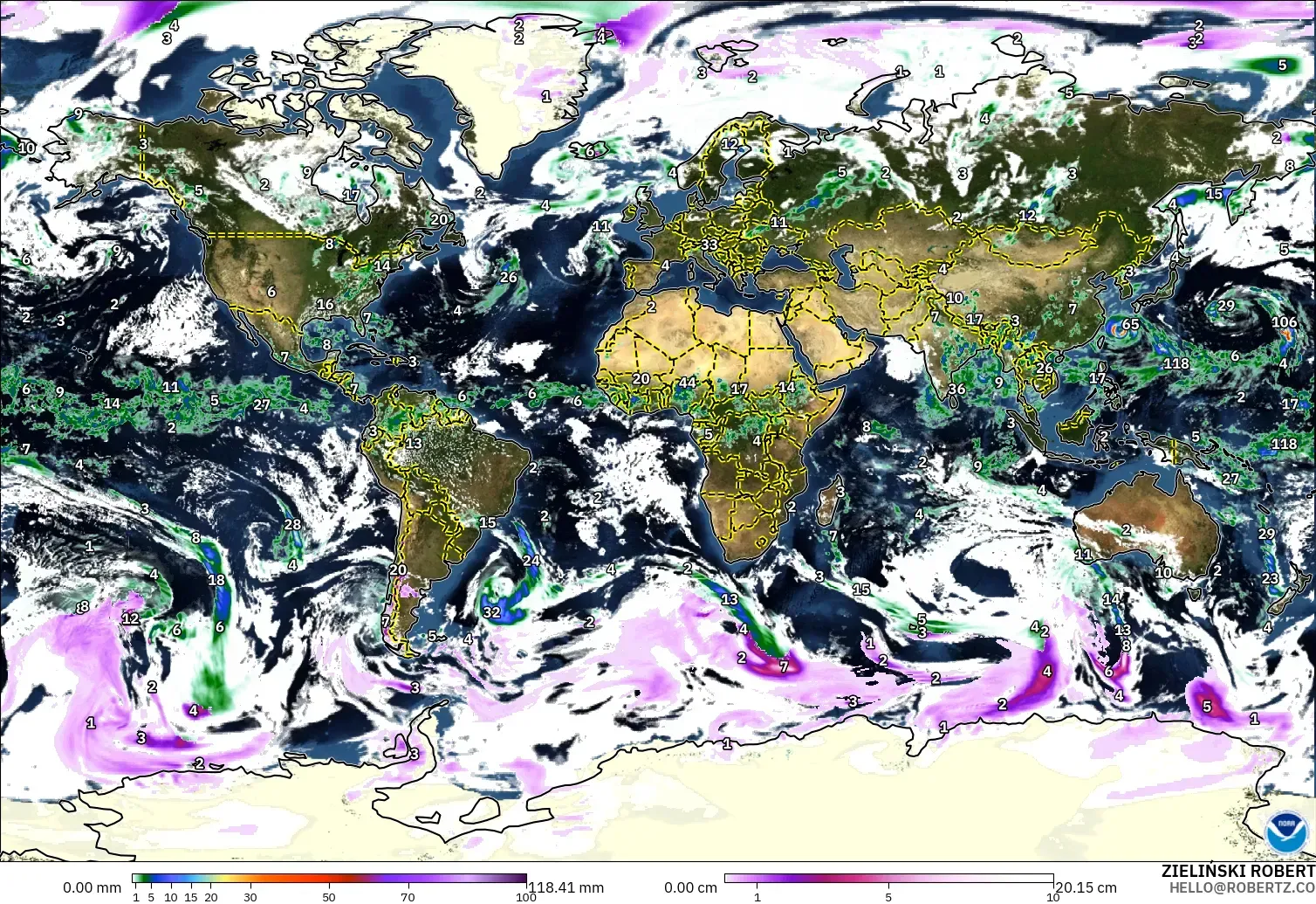 GFS модель - Әлем, Жауын-шашын, Бұлт және Қысым