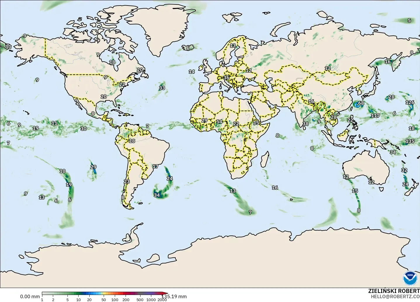 GFS модель - Әлем, Жауын-шашын Жинақталуы