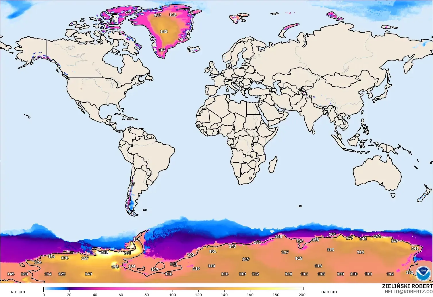 GFS модель - Әлем, Қар Қалыңдығы