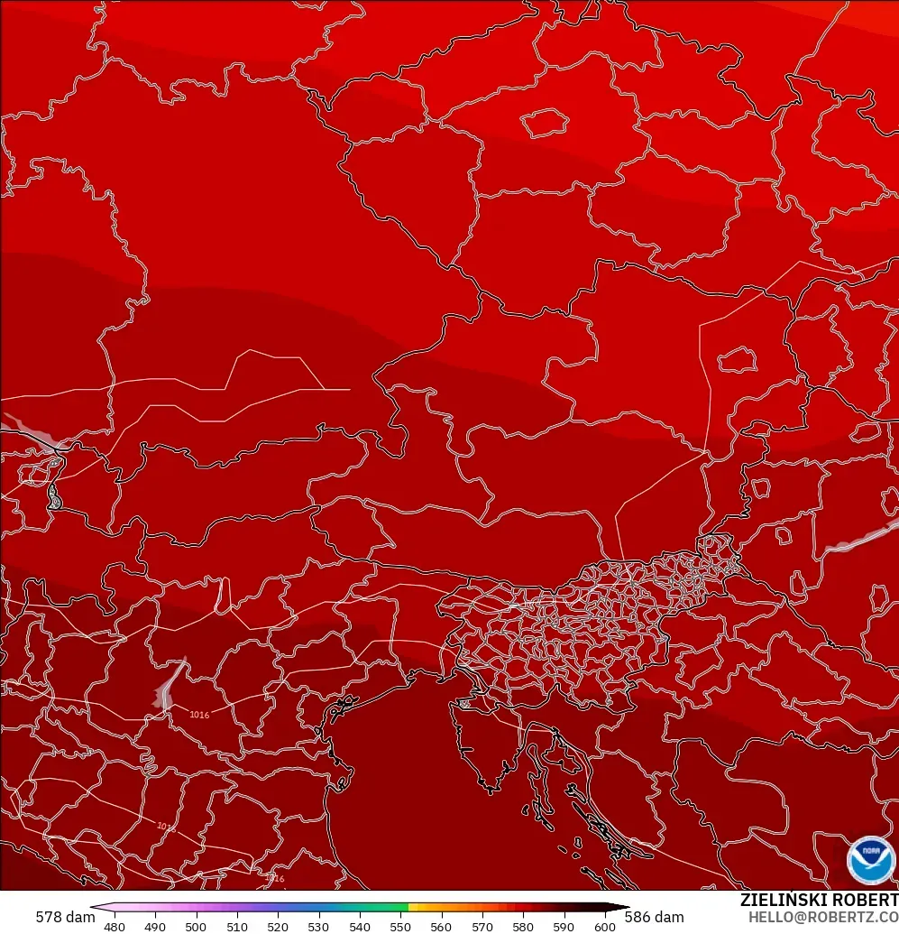 GFS модель - Австрия, 500 гПа деңгейіндегі геопотенциал биіктігі