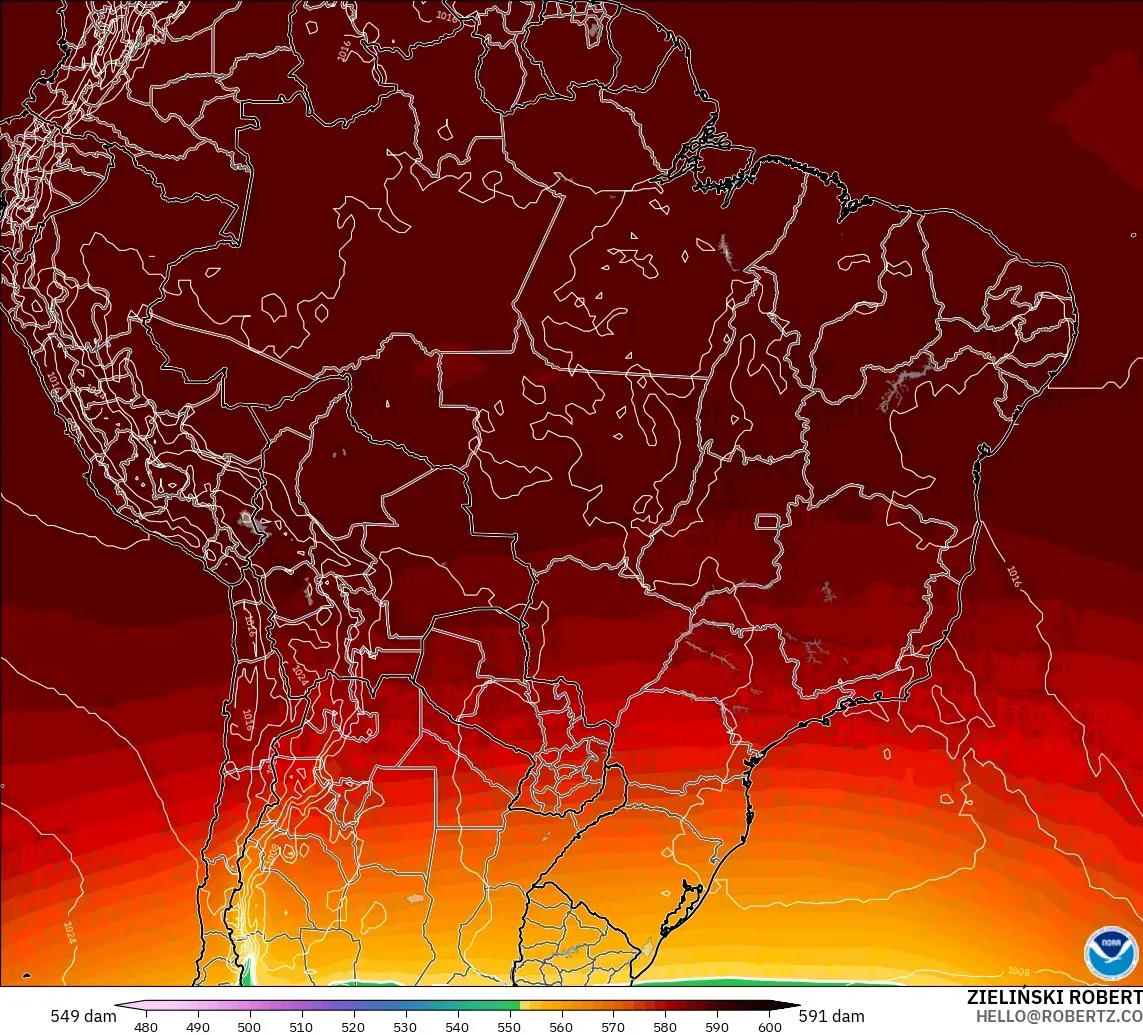 GFS модель - Бразилия, 500 гПа деңгейіндегі геопотенциал биіктігі