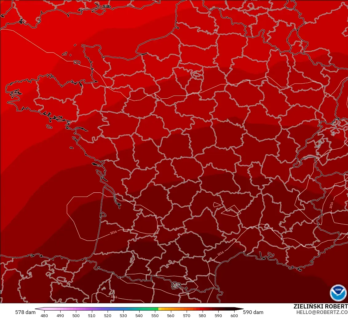 GFS модель - Франция, 500 гПа деңгейіндегі геопотенциал биіктігі